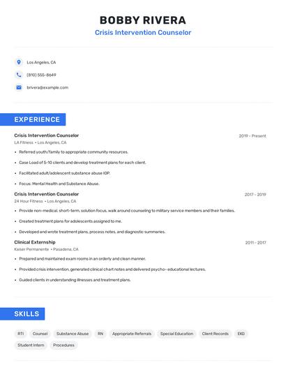 Crisis Intervention Counselor Resume
