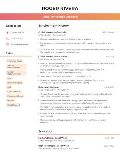 Crisis Intervention Specialist Resume