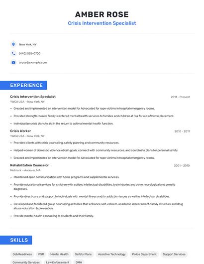 Crisis Intervention Specialist Resume