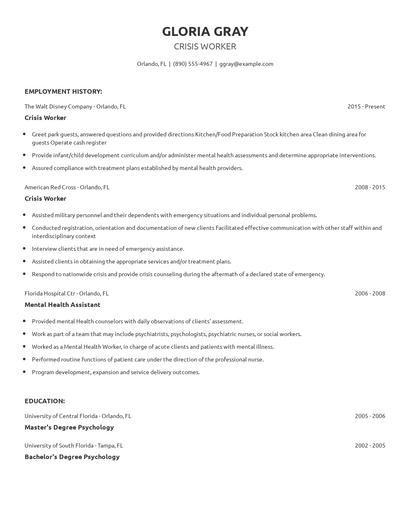 Crisis Worker Resume