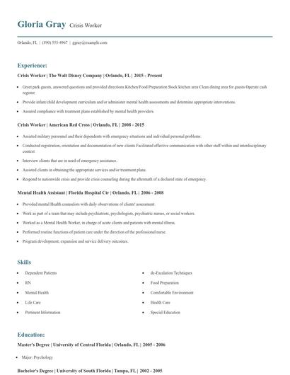 Crisis Worker Resume