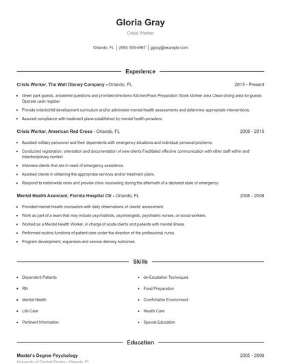 Crisis Worker Resume