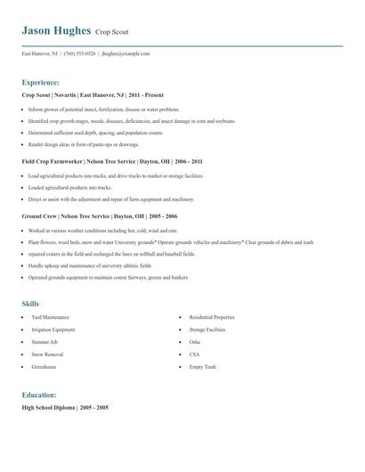 Crop Scout Resume