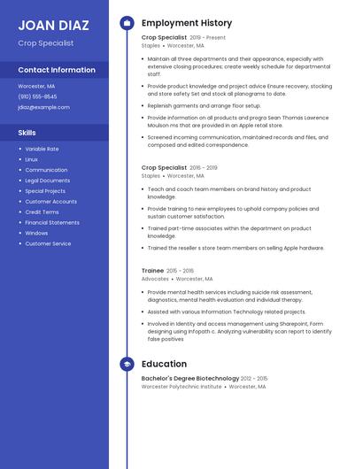 Crop Specialist Resume