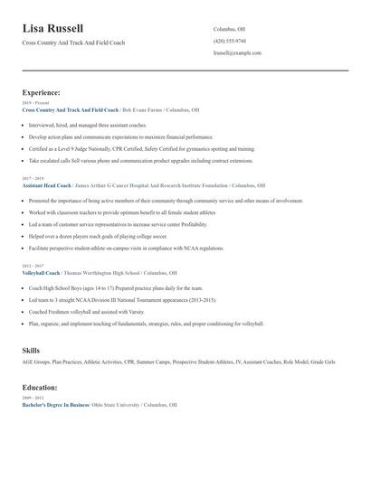 Cross Country And Track And Field Coach Resume