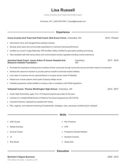 Cross Country And Track And Field Coach Resume