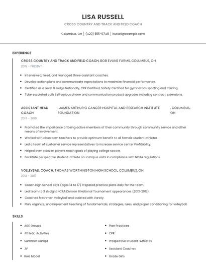 Cross Country And Track And Field Coach Resume