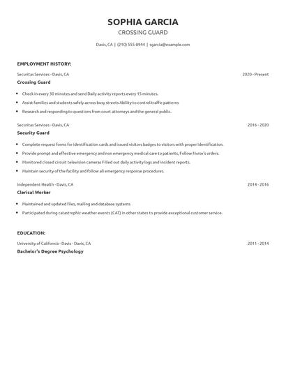 Crossing Guard Resume