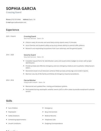 Crossing Guard Resume