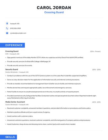 Crossing Guard Resume