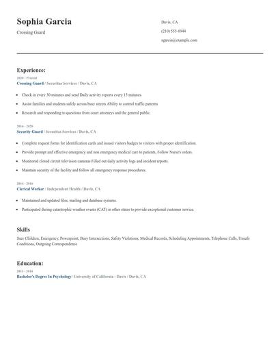 Crossing Guard Resume