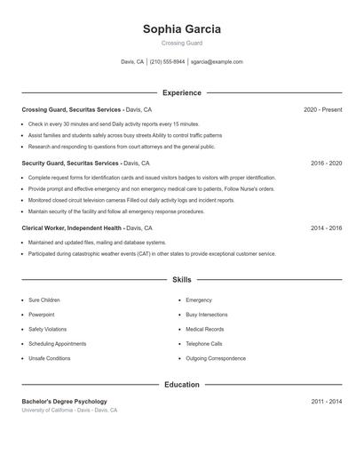 Crossing Guard Resume