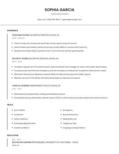 Crossing Guard Resume