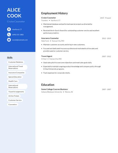Cruise Counselor Resume