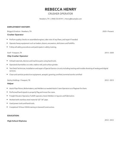 Crusher Operator Resume