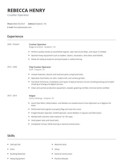 Crusher Operator Resume