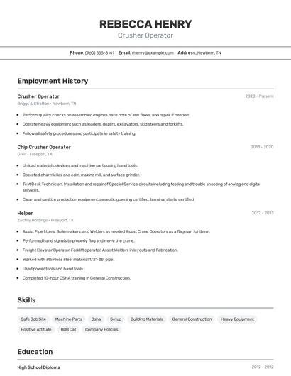 Crusher Operator Resume