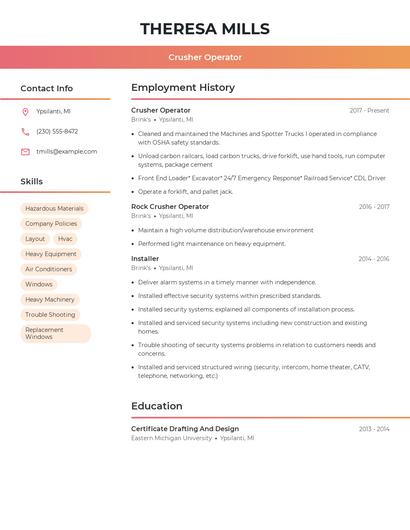 Crusher Operator Resume
