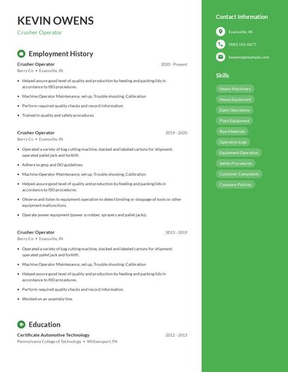 Crusher Operator Resume