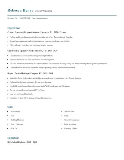 Crusher Operator Resume