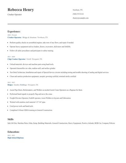 Crusher Operator Resume