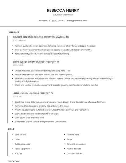 Crusher Operator Resume