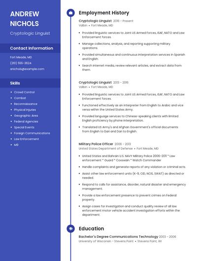 Cryptologic Linguist Resume