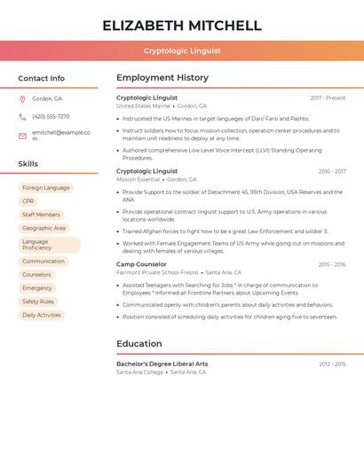 Cryptologic Linguist Resume