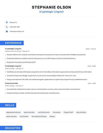 Cryptologic Linguist Resume