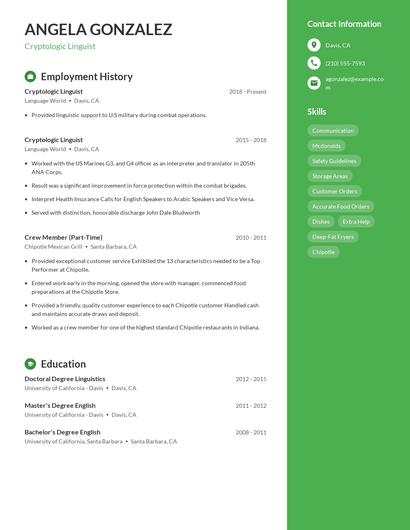 Cryptologic Linguist Resume