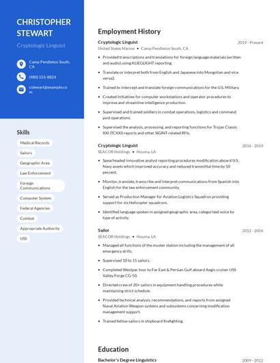 Cryptologic Linguist Resume
