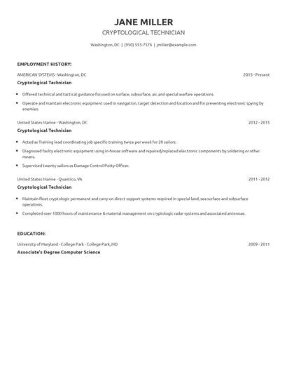 Cryptological Technician Resume