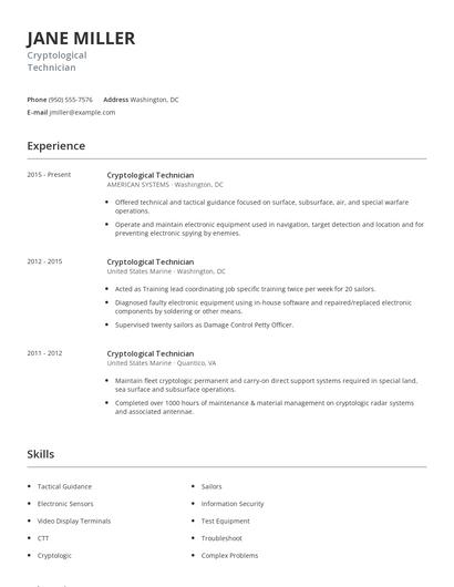 Cryptological Technician Resume