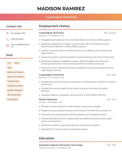 Cryptological Technician Resume