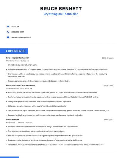 Cryptological Technician Resume