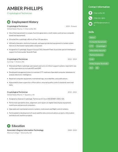 Cryptological Technician Resume