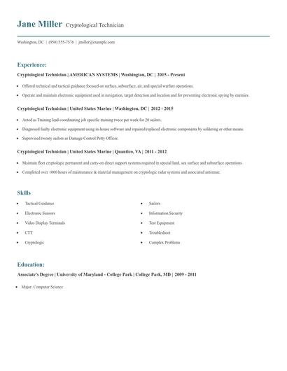 Cryptological Technician Resume