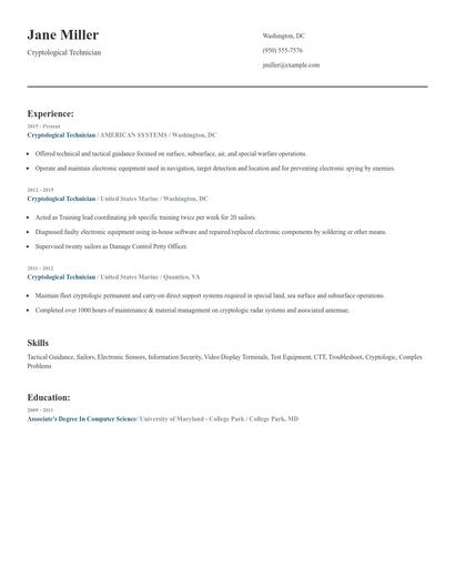 Cryptological Technician Resume