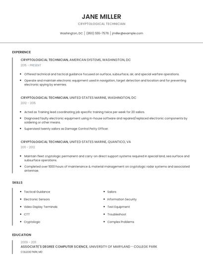 Cryptological Technician Resume