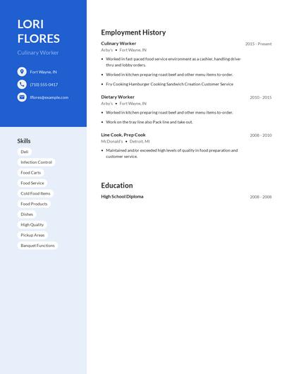 Culinary Worker Resume