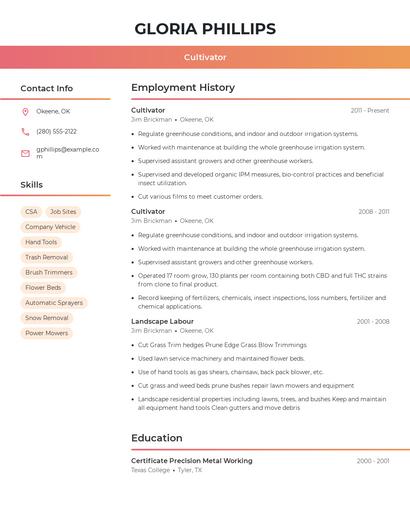 Cultivator Resume