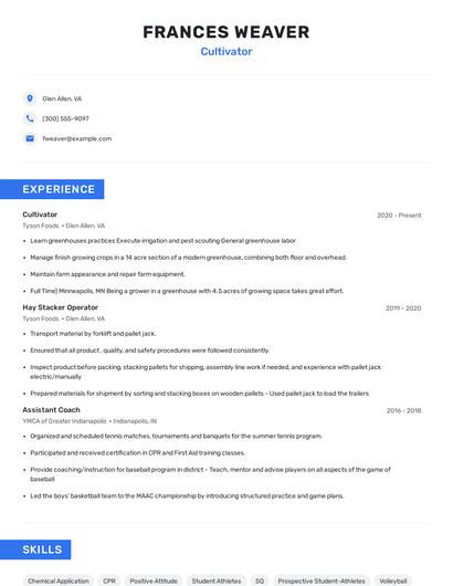 Cultivator Resume