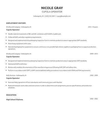 Cupola Operator Resume
