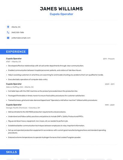 Cupola Operator Resume