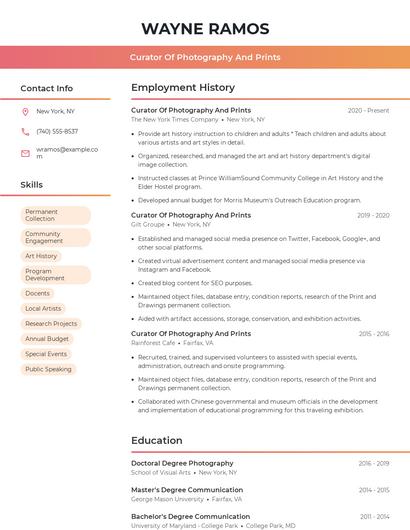 Curator Of Photography And Prints Resume