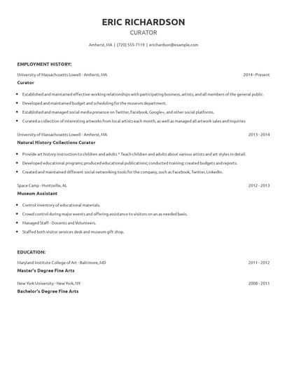 Curator Resume