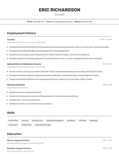 Curator Resume
