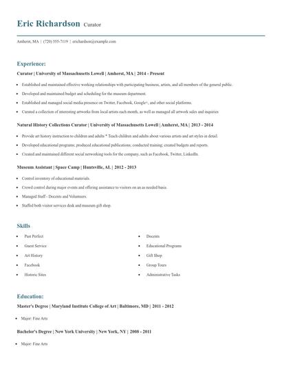 Curator Resume