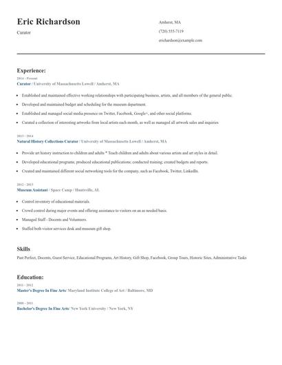 Curator Resume
