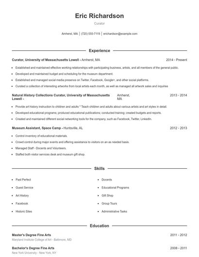 Curator Resume